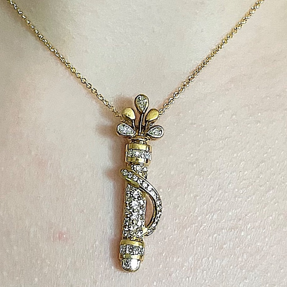 Real 18kt Yellow Gold 1.20ct Diamonds Golf Clubs Case